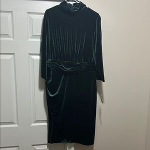 London Times Dark Green Velvet Long Sleeve Dress